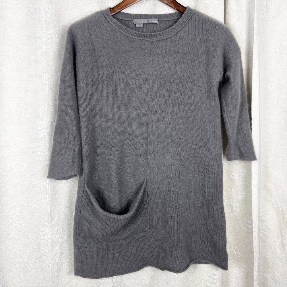 360 Cashmere gray 1 pocket A-line sweater tunic longline lagenlook stretch knit